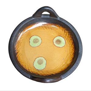Vintage Stoneware Avocado Egg Platter (#2) Handmade Glazed Pottery with Handles